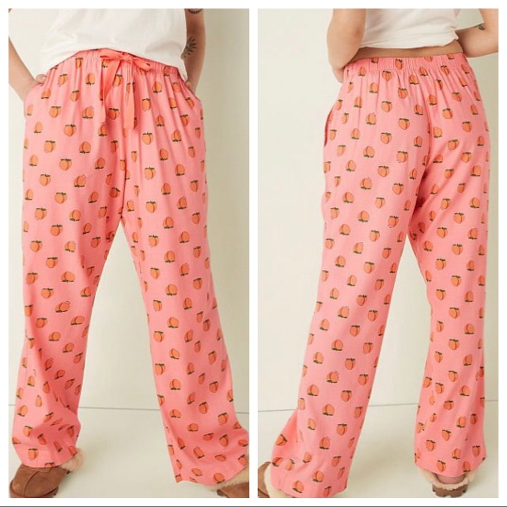 Vs Victorias Secret Pink Flannel Sleep Pant Tight Leggings Pajama Guava Peach XL
